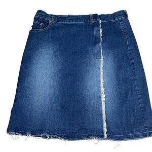 Vintage Be Bop Denim Jean Wrap Velcro Skirt Distressed Edge Fray Junior S 11 Y2K